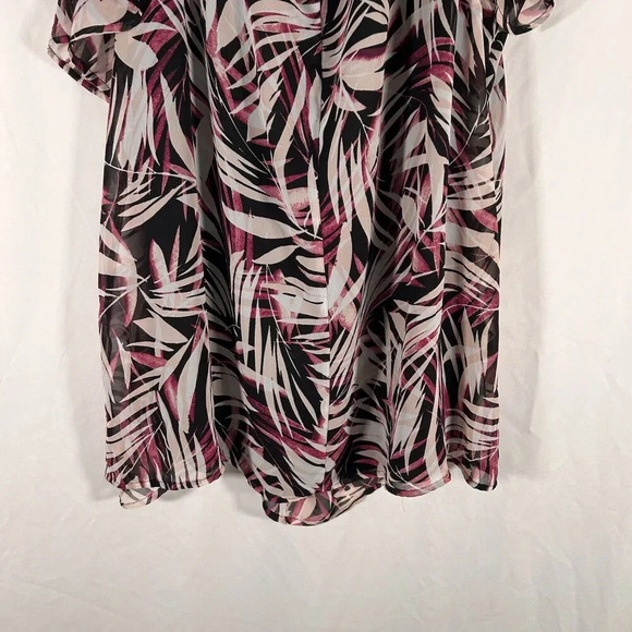 Lane Bryant Blouse Women's 20 Purple Black Cold Shoulder Sheer Short Sleeve - Picture 10 of 10